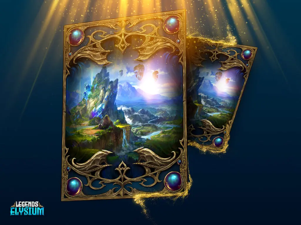 Acheivement reward card back in new collectibe card game of 2024 Legends of Elysium